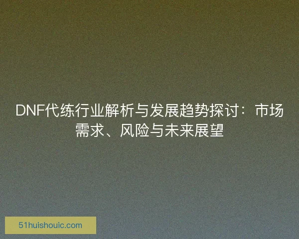 DNF代练行业解析与发展趋势探讨：市场需求、风险与未来展望